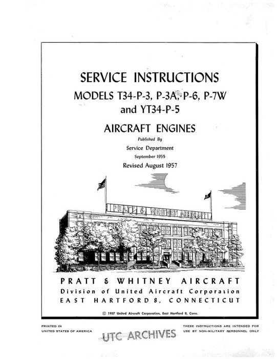 Pratt & Whitney Aircraft T34-P-3,3A,6,7W,&YT34-P-5 Maintenance Instructions (PWT34P3-57-M-C)