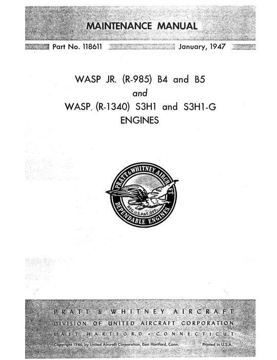Pratt & Whitney Aircraft Wasp Series Maintenance Manual (118611)