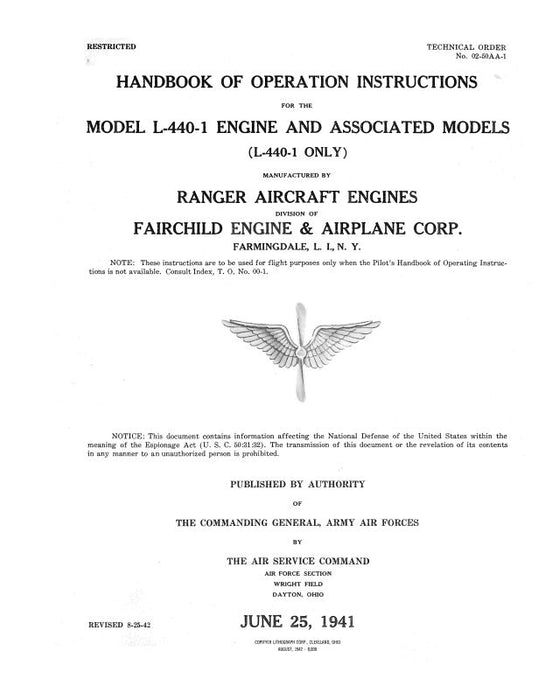 Ranger L-440-1 Engine Operation Instructions (02-50AA-1)