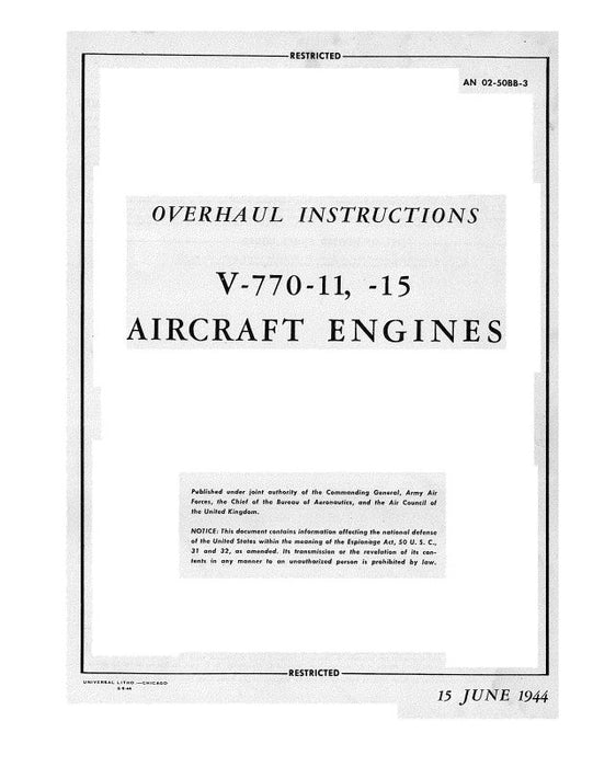 Ranger V-770-11, -15 1944 Overhaul Instructions (02-50BB-3)