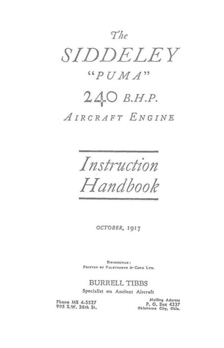 Siddeley 240 B.H.P. Puma Instruction Handbook (SI240BHP-INS17C)