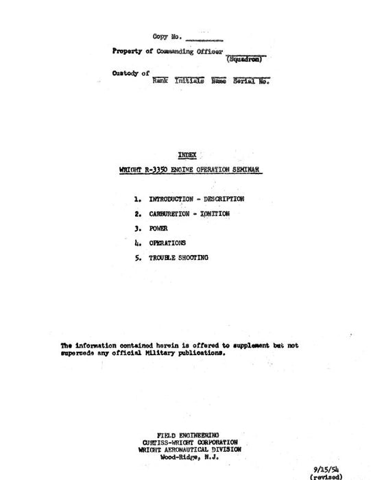 Wright Aeronautical Engine Operation Notes Engine Operation Notes (WRENGOP)