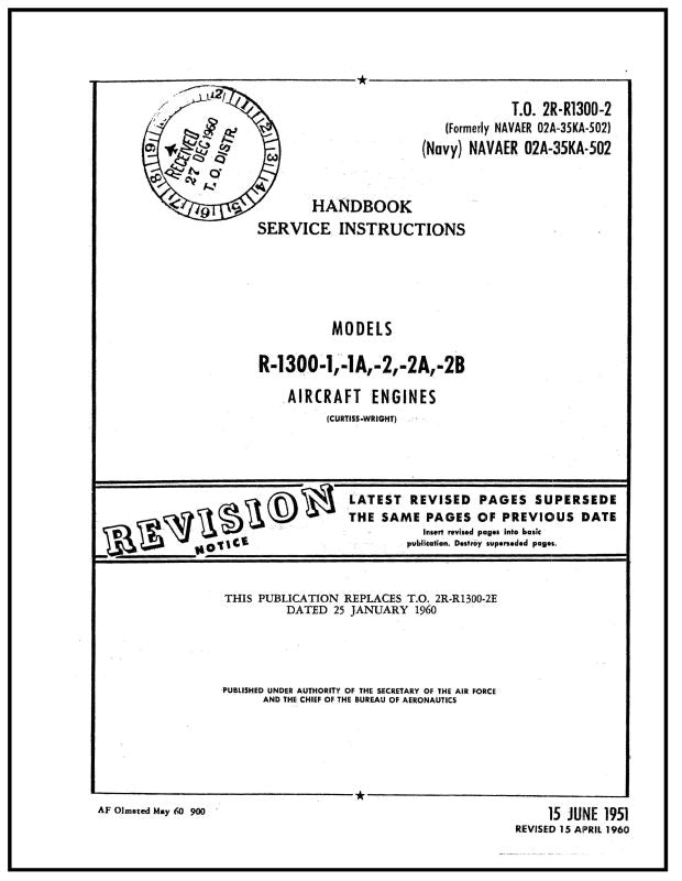 Wright Aeronautical R-1300-1,-1A,-2,-2A, 2B 1951 Maintenance Instructi ...