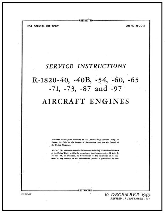 Wright Aeronautical R-1820-40 Series 1943 Maintenance Instructions (02-35GC-2)