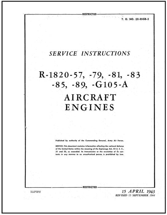 Wright Aeronautical R-1820-57 Series 1943 Maintenance Instructions (02-35GB-2)