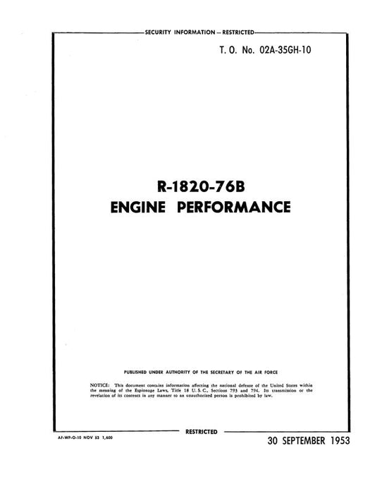 Wright Aeronautical R-1820-76B Engine Performance Engine Performance (02A-35GH-10)