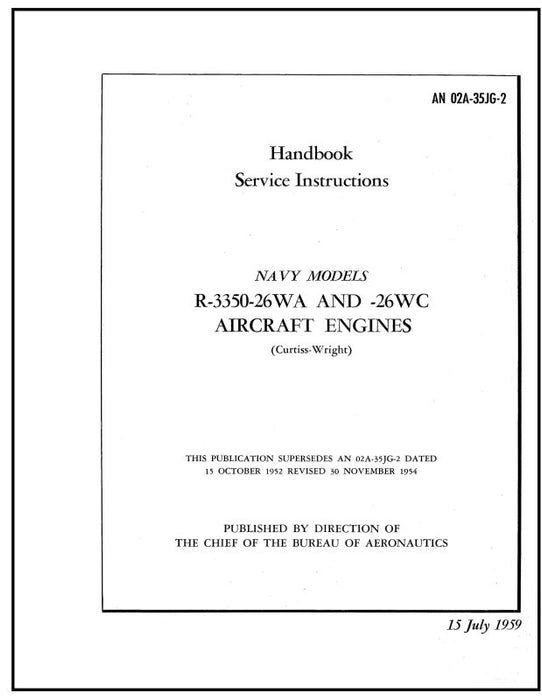 Wright Aeronautical R3350-26WA, -26WC Maintenance Instructions (02A-35JG-2)