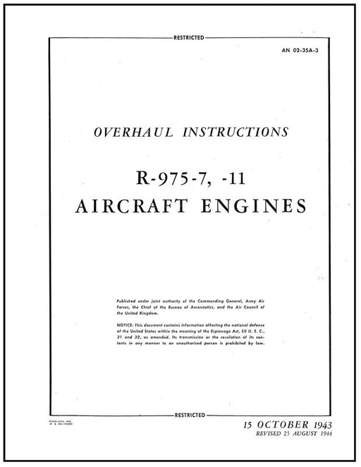 Wright R 975 Exploded View Wright Aeronautical R-975 Series — Essco Aircraft