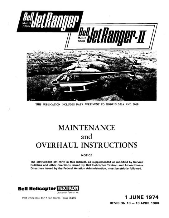 Bell Helicopter 206A,B 1980 Maintenance And Overhaul Instructions