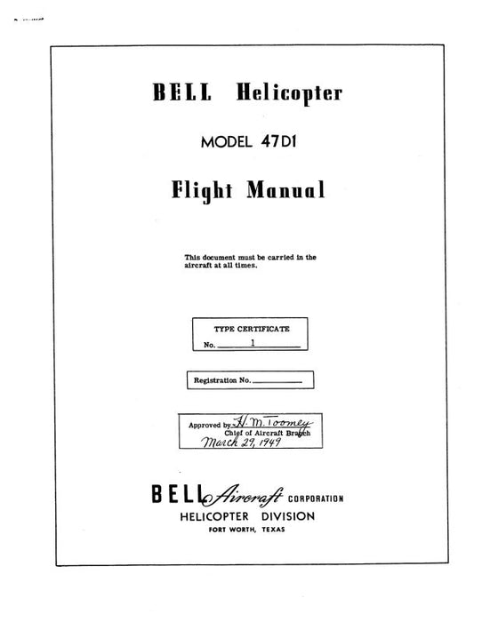 Bell Helicopter 47D-1,Bell Helicopter Flight Manual