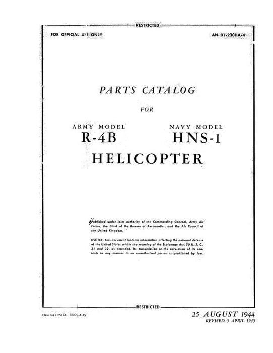 Bell Helicopter R-4B & HNS-1 1944 Parts Catalog