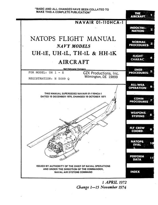 Bell Helicopter UH-1E-1L,TH-1L & HH-1K1972 Natops Flight Manual