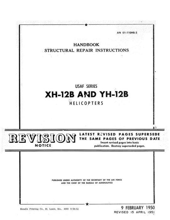 Bell Helicopter XH-12B & YH-12B 1950 Structural Repair Instructions Handbook