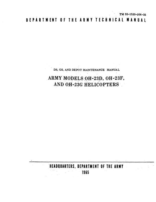 Hiller Helicopters OH-23D,F,G 1965 Organizational Maintenance Manual (55-1520-206-20)