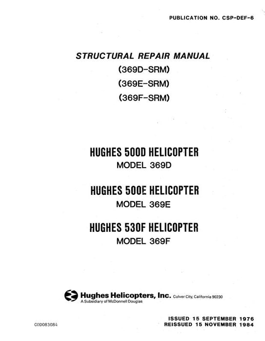 Hughes Helicopters 369D,E,F-SRM 1976 Structural Repair Manual (CSP-DEF-6)