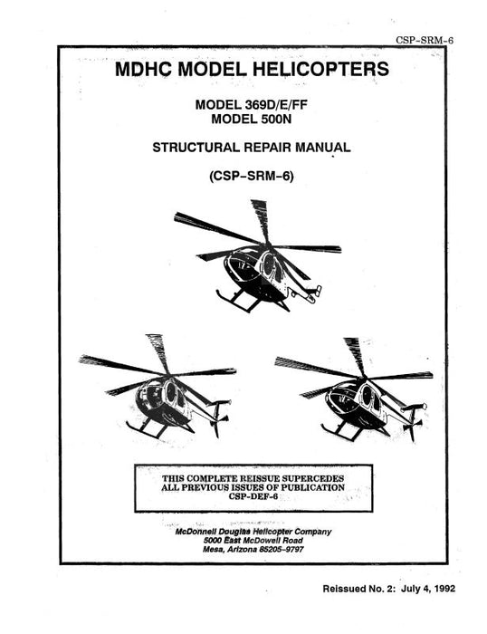 Hughes Helicopters 500N Model 369D-E-FF 1992 Structural Repair Manual (CSP-SRM-6)