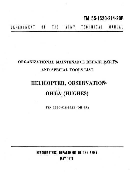 Hughes Helicopters OH-6A 1971 Maintenance Repair Parts and Special Tools List (55-1520-214-20P)