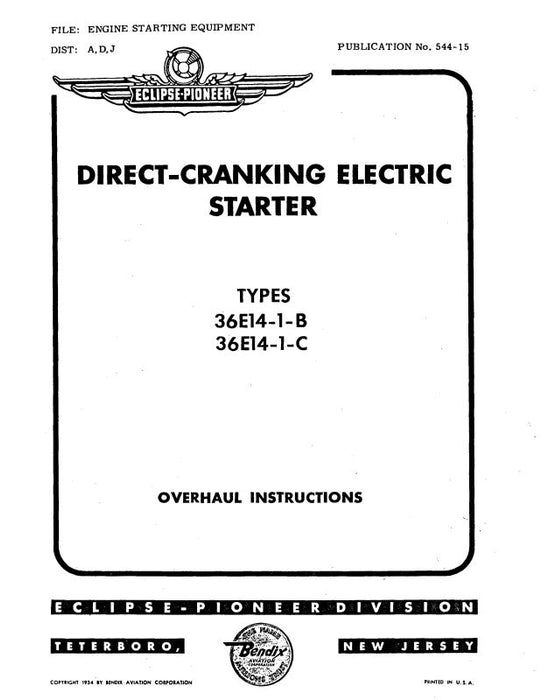 Bendix 36E14-1-B,C Starter Overhaul Instructions (544-15)