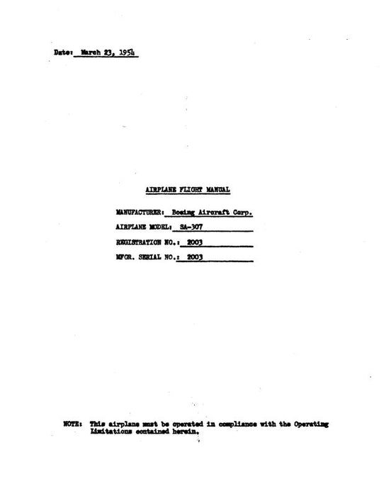 Boeing S-307 Series Aircraft Operating Manual (BOS307-OP-C)