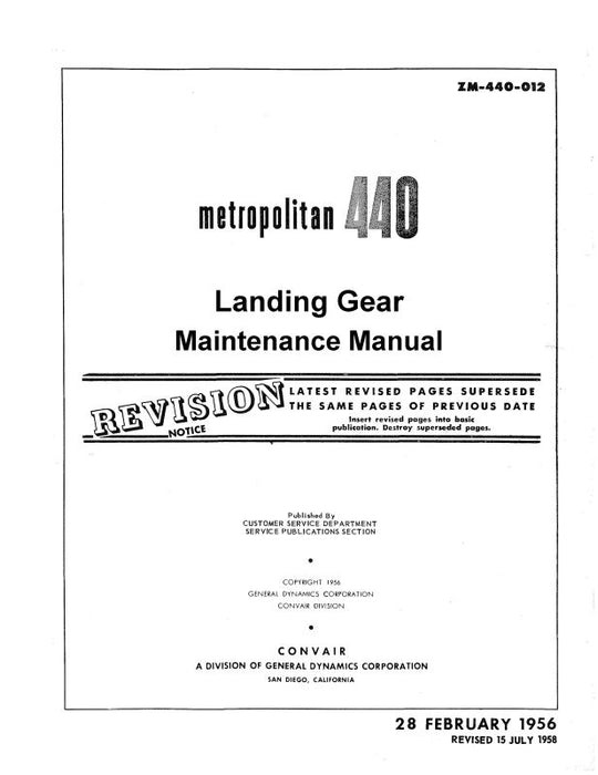 Convair 440 Convair Landing Gear Maintenance Manual (CN440-M)