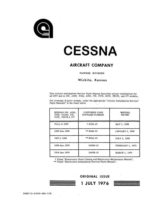 Cessna 150,172 & 177 Avionics Manuals Install Maintenance-Parts Manual (D4532-13)