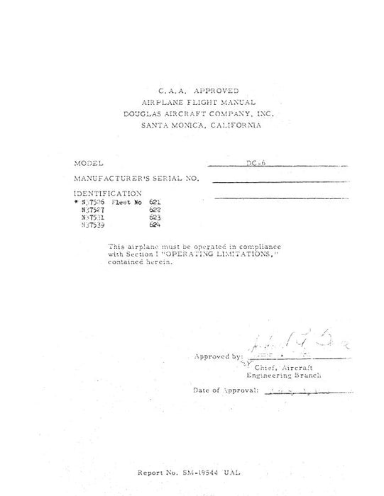 McDonnell Douglas DC-6 C.A.A. Approved Flight Manual (MCDC6-F-C)