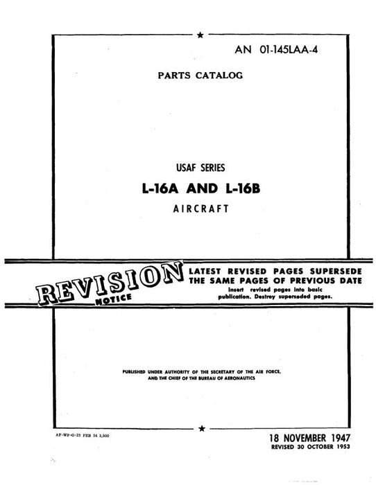 Aeronca L-16A, L-16B 1947 Parts Catalog (01-145LAA-4)