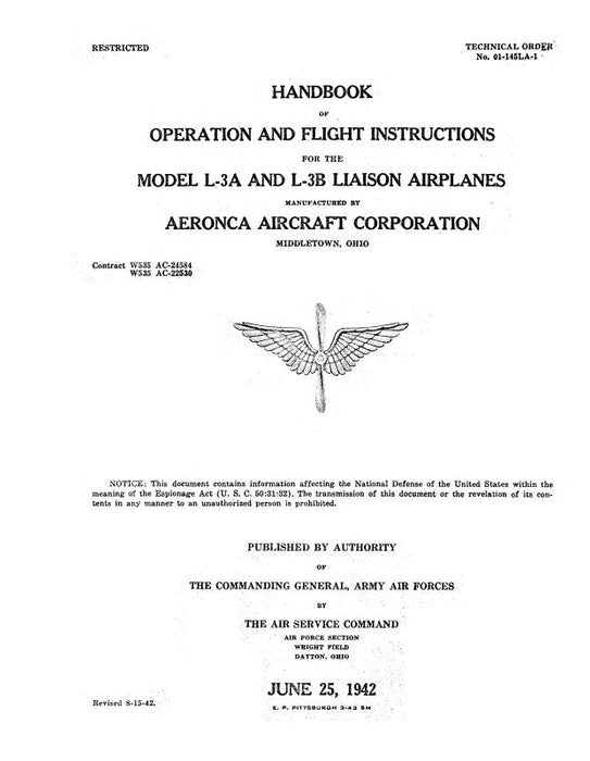 Aeronca L-3A, L-3B Liaison AP 1942 Flight & Operation (01-145LA-1)