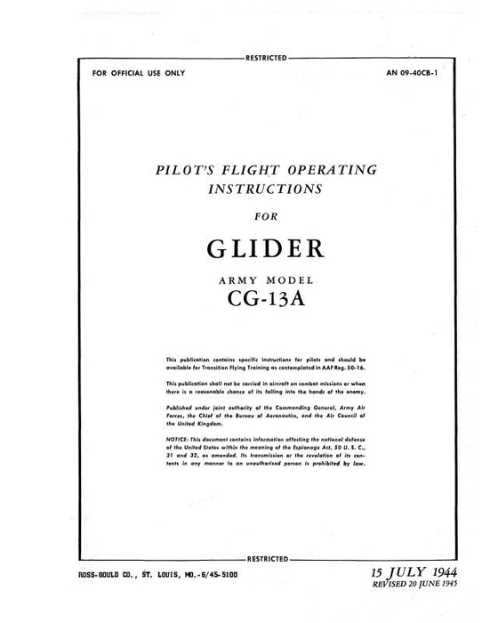 Army Glider CG-13A Series Pilot's Flight Operating Instructions (AGCG13A-F-C)