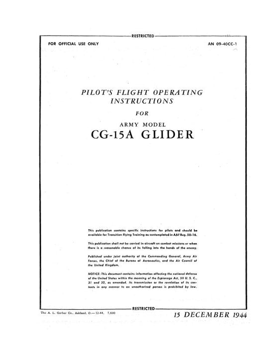 Army Glider CG-15A Series Pilot's Flight Operating Instructions (AGCG15A-F-C)