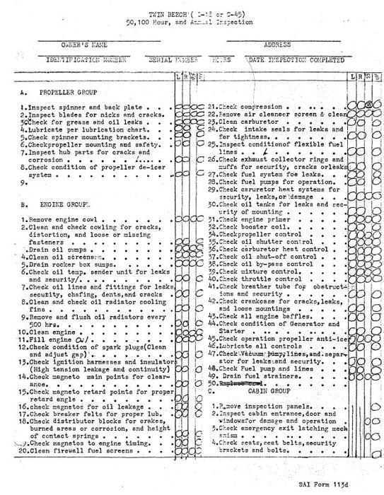 Beech C-45 Series Inspection Pack (BEC4550,100-I-C)