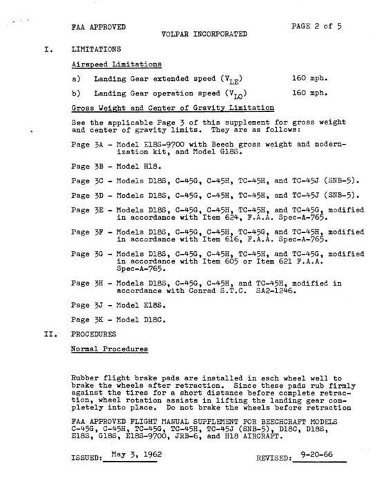 Beech C-45G, TC-45G, C-45H, TC-45H Airplane Flight Manual (BEC45G-F-C)