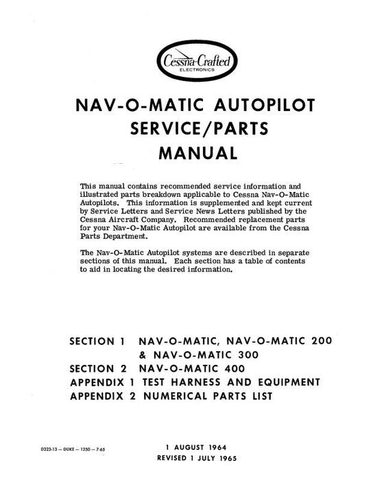 Cessna 200,300,400 Navomatic Autopilot Maintenance-Parts (D323-13)