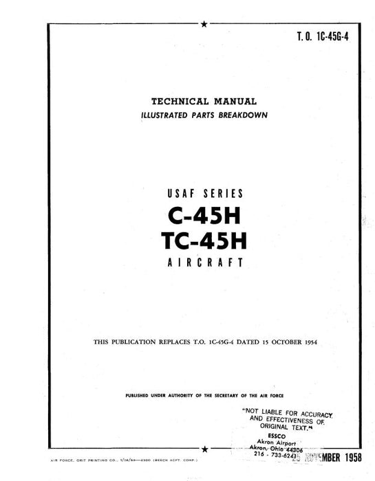 Beech C45H, TC45H Illustrated Parts Catalog (1C45G4) — Essco Aircraft