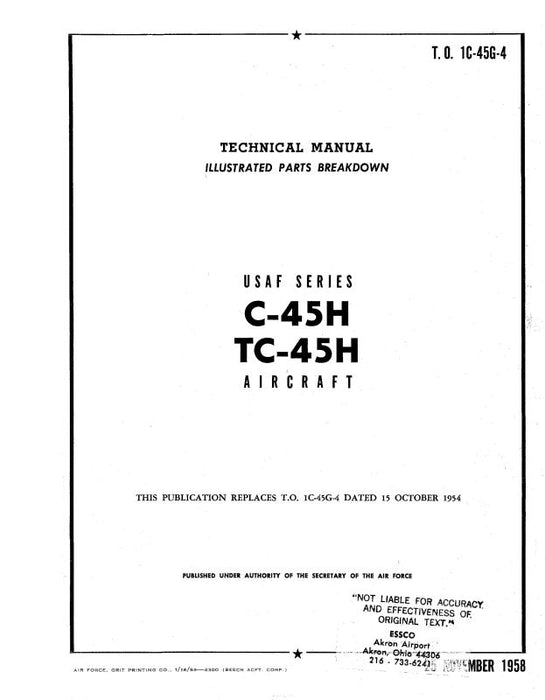Beech C-45H, TC-45H Illustrated Parts Catalog (1C-45G-4)