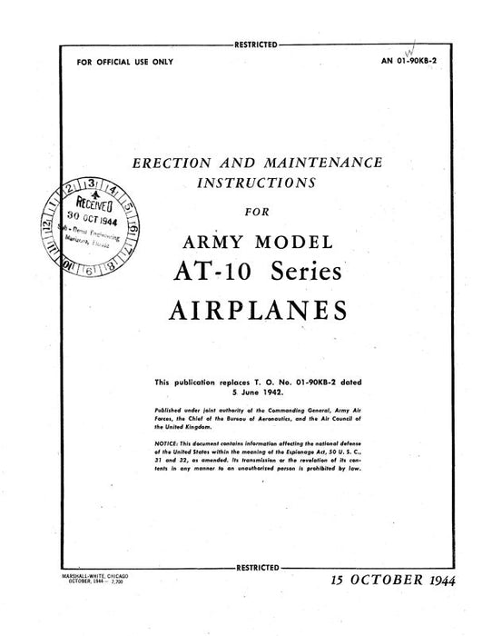Beech AT-10 Series Erection & Maintenance (01-90KB-2)
