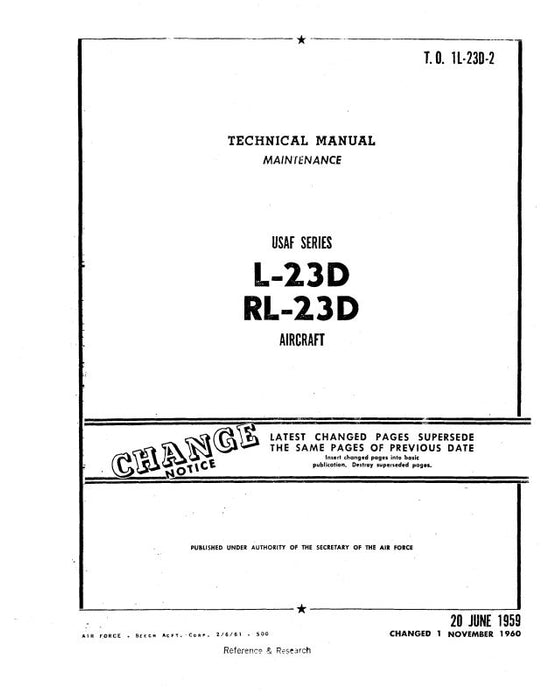 Beech L-23D, RL-23D Series Maintenance Manual (1L-23D-2)