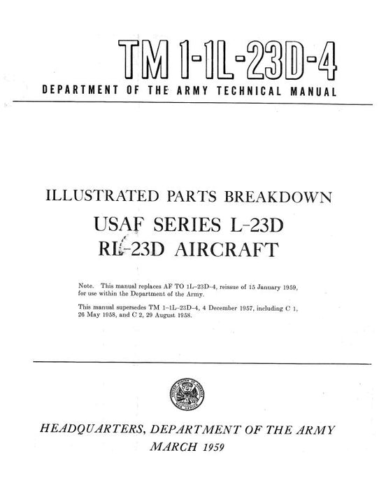 Beech L-23D, RL-23D Series Illustrated Parts Catalog (1L-23D-4)
