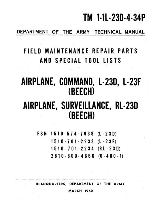 Beech L-23D,F, RL-23D Field Parts Catalog (1-1L-23D-4-34P)