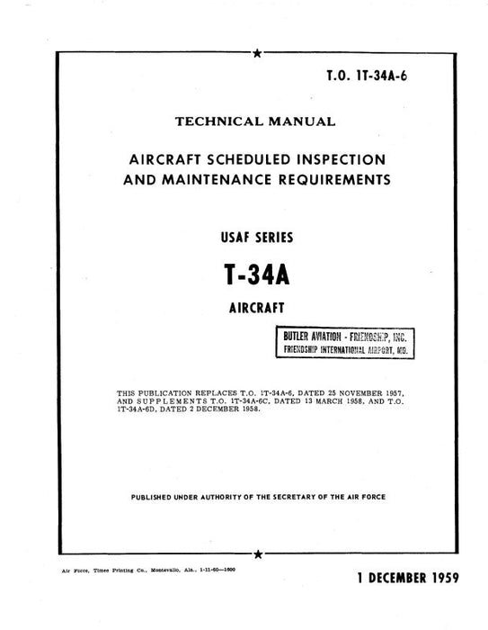 Beech T-34A Handbook Inspection Requirements (1T-34A-6)