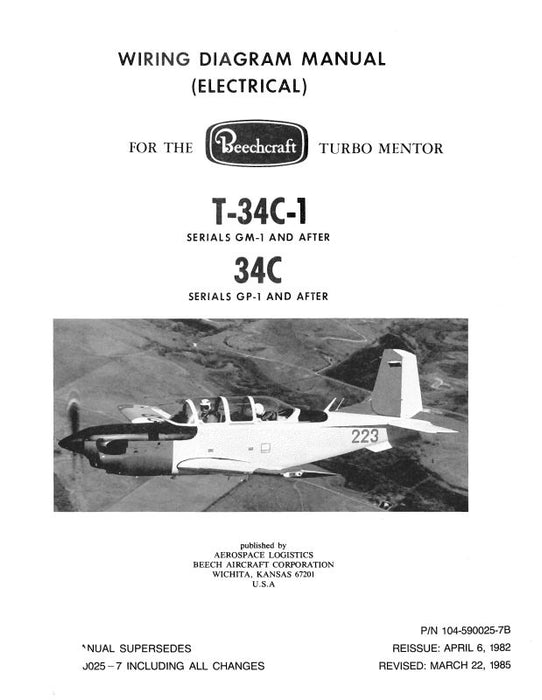 Beech T-34C, T-34C-1 Series Wiring Diagram Manual (104-590025-7B)