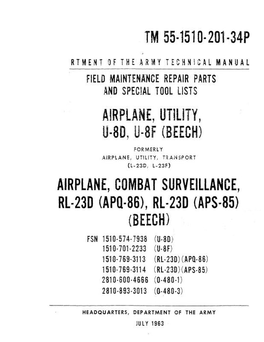 Beech U-8D,U-8F Field Repair Parts  Catalog (55-1510-201-34P)