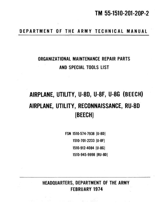 Beech U-8D, U-8G, RU-8D & U-8F Organizational Maintenance (55-1510-201-20)