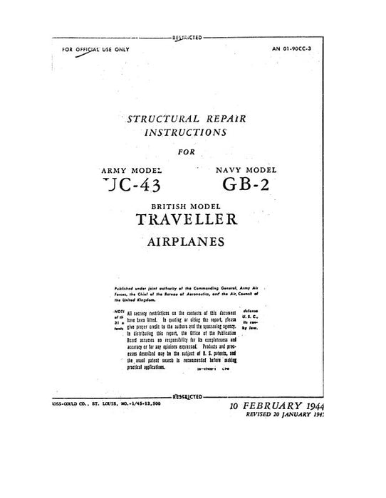 Beech UC-43 (GB-2) Stagger Wing Structural Repair (01-90CC-3)