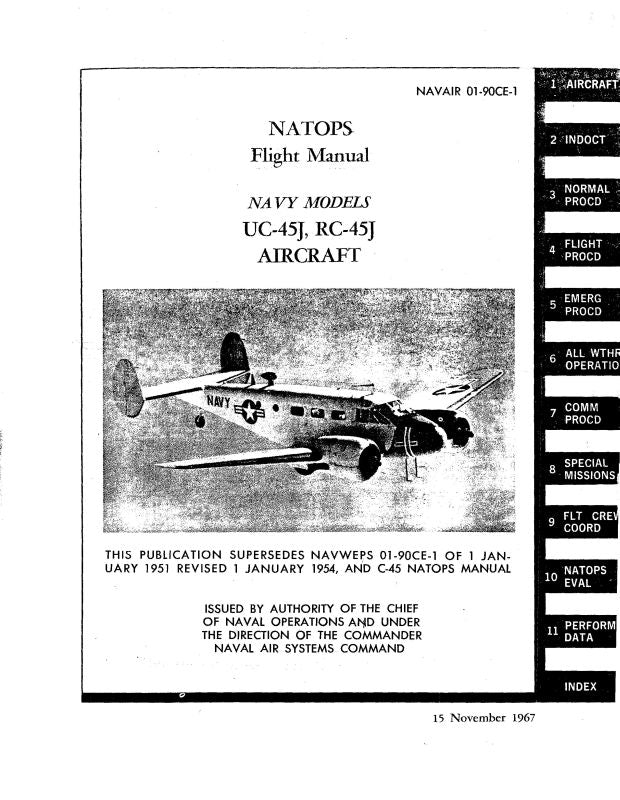 Beech UC-45J & RC-45J Natops Flight Manual (01-90CE-1) — Essco Aircraft