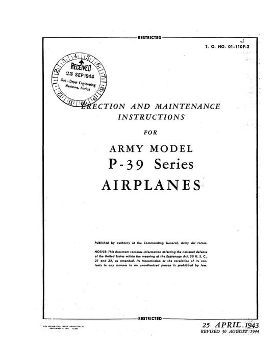 Bell P-39 Series 1944 Erection & Maintenance Instructions (01-110-F2)