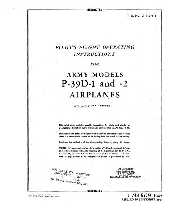 Bell P-39D-1 & P-39D-2 1944 Flight Manual (01-110FE-1)