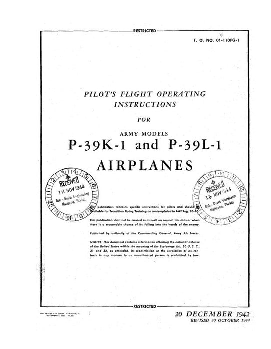 Bell P-39K-1 & P-39L-1 1944 Flight Manual (01-110FG-1)