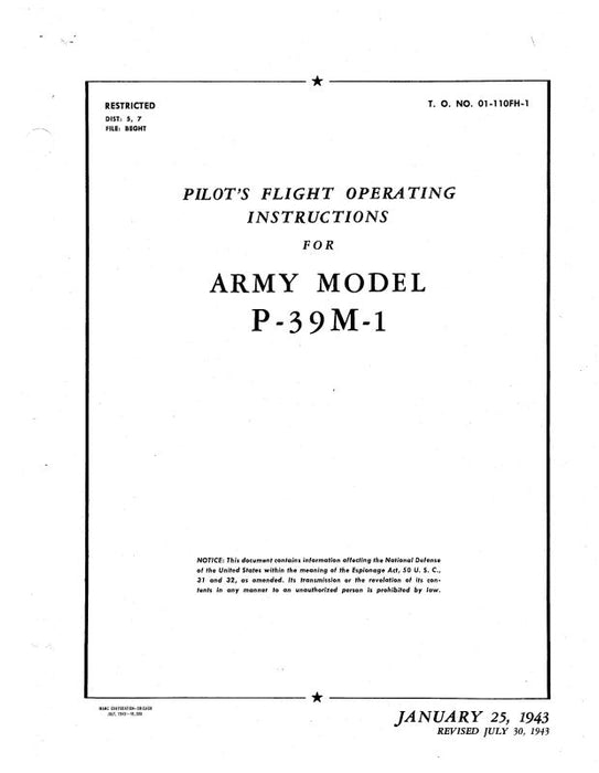 Bell P-39M-1 1943 Flight Manual (01-110FH-1)