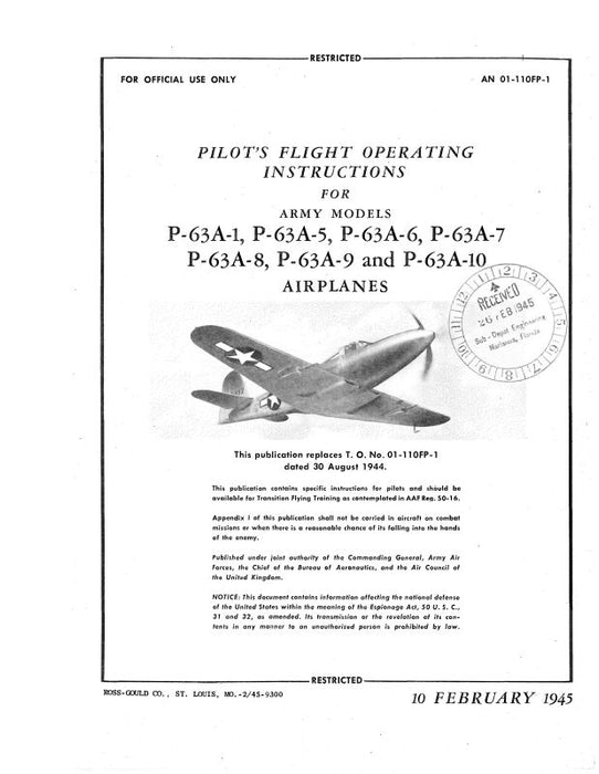 Bell P63-A-1,-5,-6,-7,-8,-9,-10 Flight Manual (01-110FP-1)